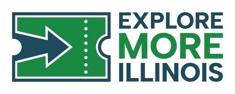Green ticket with a blue arrow. Image includes text that reads: Explore More Illinois