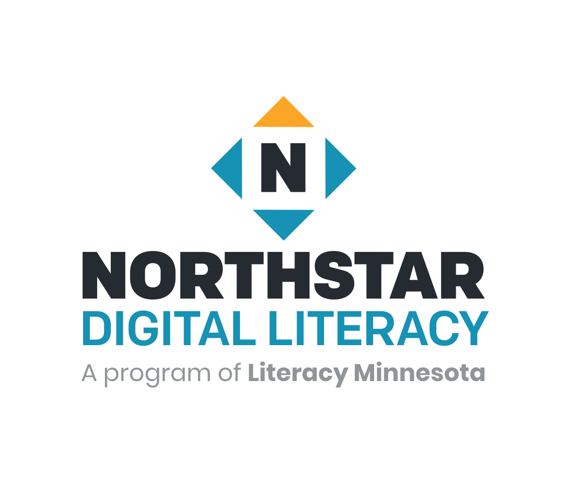 Organization logo in style of a compass. Text: Northstar Digital Literacy; A program od Literacy Minnesota.
