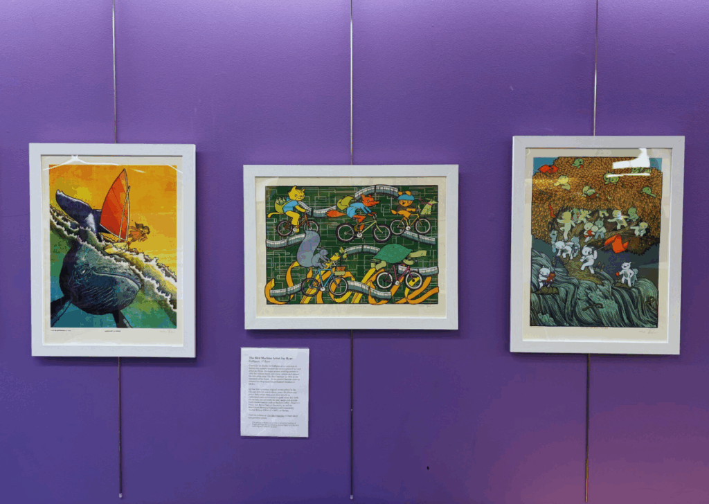 Three framed silk screen images form the artist Jay Ryan.